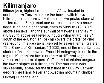 Kilimanjaro text