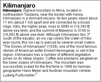 Kilimanjaro text